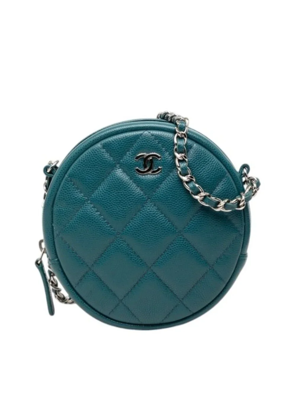 Chanel Quilted CC Logo Mini Chain Classic Shoulder Bag Green Caviar Leather